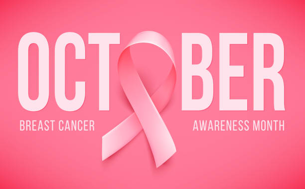 Symbol of Breast cancer awareness month in october. Realistic pink ribbon. Poster template